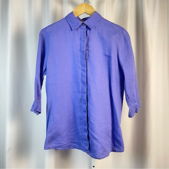 Nordstrom Periwinkle Small Linen Casual Button Down Shirt Relaxed Fit Collared - Picture 1 of 8